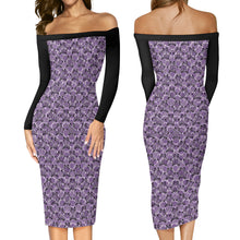 Load image into Gallery viewer, IAtomic Apparels Purp Black Warm Currents Long Sleeved Body Dress