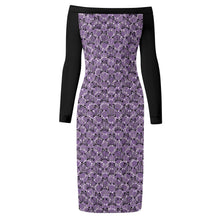 Load image into Gallery viewer, IAtomic Apparels Purp Black Warm Currents Long Sleeved Body Dress