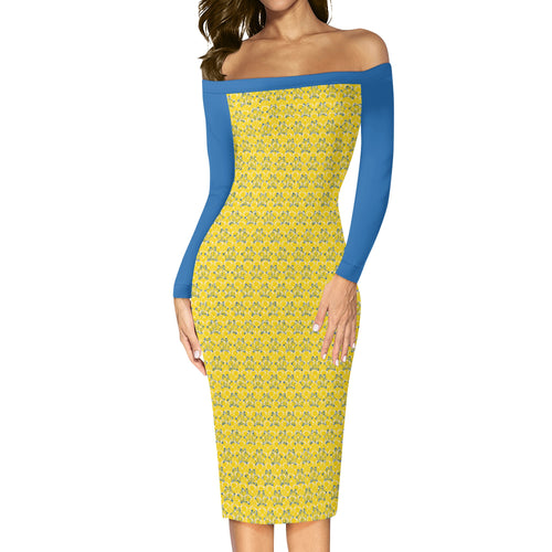 IAtomic Apparels Canary Blue Warm Currents Long Sleeved Body Dress