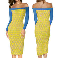 Load image into Gallery viewer, IAtomic Apparels Canary Blue Warm Currents Long Sleeved Body Dress