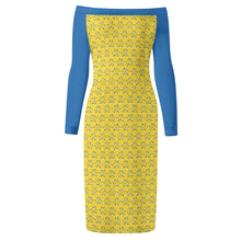 Load image into Gallery viewer, IAtomic Apparels Canary Blue Warm Currents Long Sleeved Body Dress