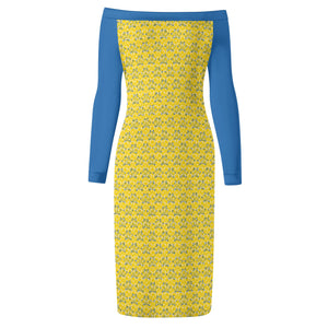 IAtomic Apparels Canary Blue Warm Currents Long Sleeved Body Dress