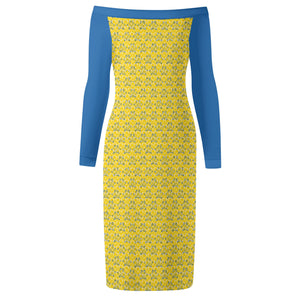 IAtomic Apparels Canary Blue Warm Currents Long Sleeved Body Dress