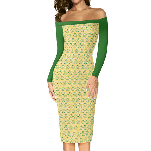 IAtomic Apparels Canary Green Warm Currents Long Sleeved Body Dress