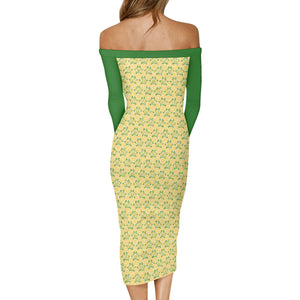 IAtomic Apparels Canary Green Warm Currents Long Sleeved Body Dress