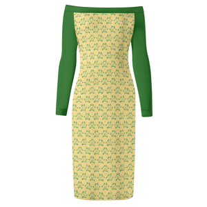 IAtomic Apparels Canary Green Warm Currents Long Sleeved Body Dress