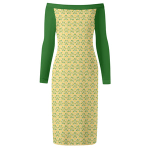 IAtomic Apparels Canary Green Warm Currents Long Sleeved Body Dress