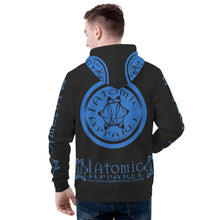 Load image into Gallery viewer, IAtomic Apparels Black Infamous Blue Warm Currents Unisex Hoodie