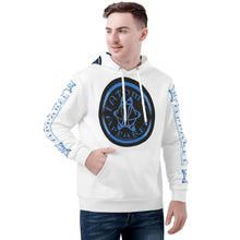 Load image into Gallery viewer, IAtomic Apparels White Infamous Blue Black Warm Currents Unisex Hoodie