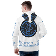 Load image into Gallery viewer, IAtomic Apparels White Infamous Blue Black Warm Currents Unisex Hoodie