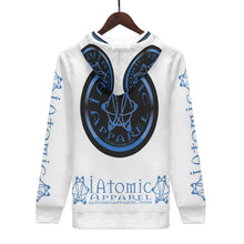 Load image into Gallery viewer, IAtomic Apparels White Infamous Blue Black Warm Currents Unisex Hoodie