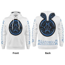 Load image into Gallery viewer, IAtomic Apparels White Infamous Blue Black Warm Currents Unisex Hoodie