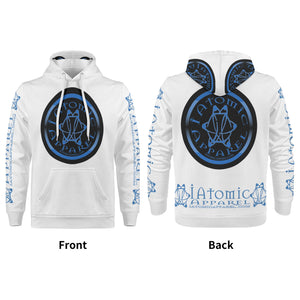 IAtomic Apparels White Infamous Blue Black Warm Currents Unisex Hoodie