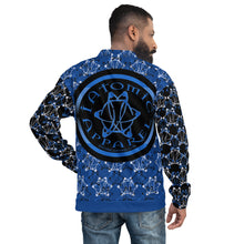 Load image into Gallery viewer, IAtomic Apparel&#39;s Black Infamous Blue Unisex Bomber Jacket