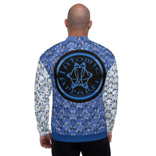 Load image into Gallery viewer, IAtomic Apparel&#39;s White Infamous Blue Unisex Bomber Jacket