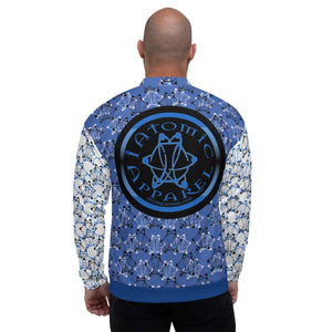 IAtomic Apparel's White Infamous Blue Unisex Bomber Jacket