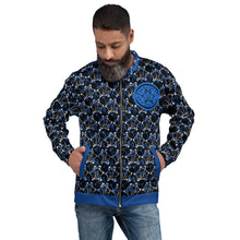 Load image into Gallery viewer, IAtomic Apparel&#39;s Black Infamous Blue Unisex Bomber Jacket